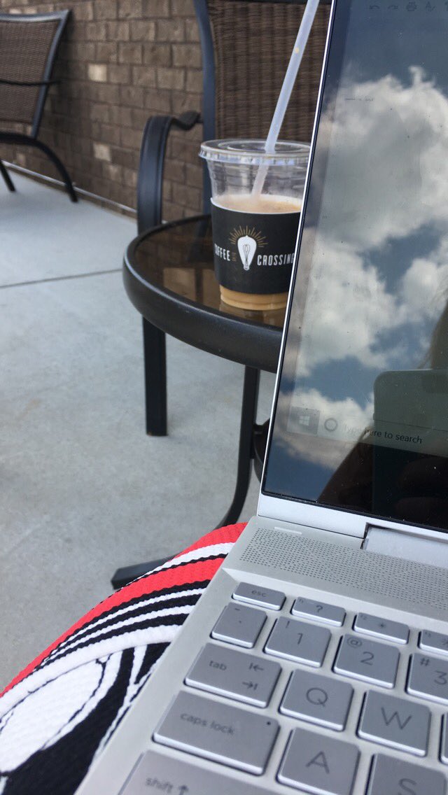 Nothing better than writing outside with #coffee at my fav coffee shop! <a href="/CoffeeCrossing/">Coffee Crossing</a> 

Where’s your favorite place to write?? #amwritingfantasy #writingcommunity