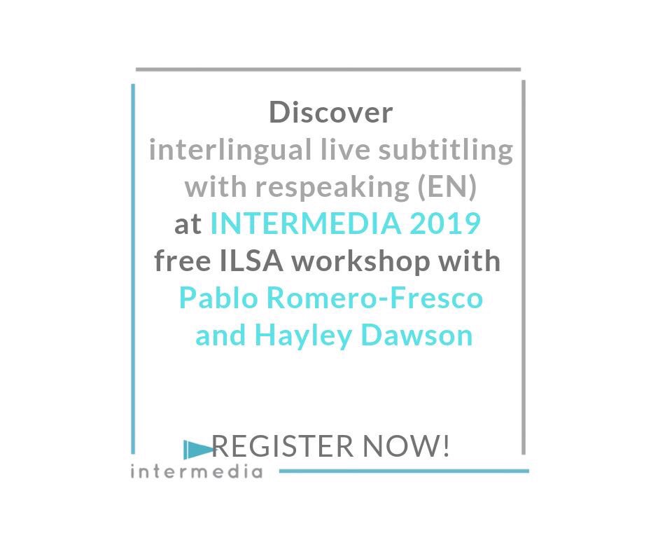ASzarkowska's tweet image. Going to #Intermedia2019Warsaw? Don&apos;t miss a chance to sign up for a free hands-on workshop on interlingual live subtitling with respeaking with Pablo Romero Fresco and Hayley Dawson!
intermedia.ils.uw.edu.pl/workshops/
 #ILSAproject #AVTlab