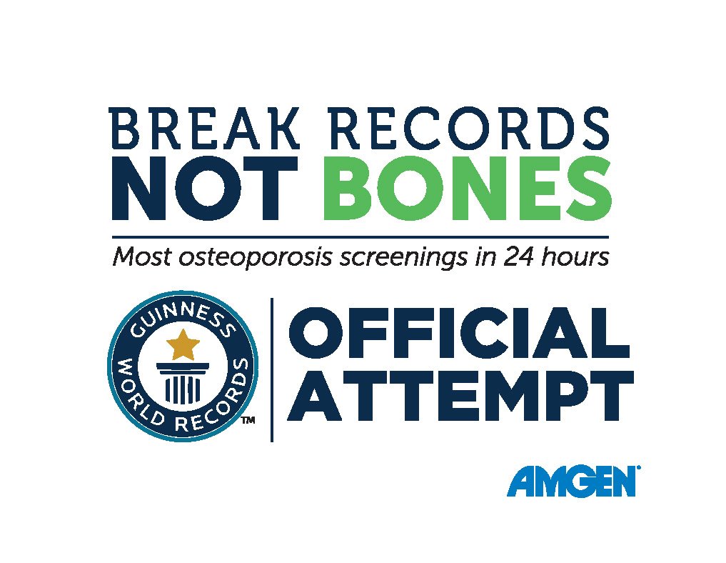 Amgen's tweet photo. Join us in cheering on teams in 10 countries attempting to help #Amgen set a world record today for most #osteoporosis screenings in 24 hours to raise awareness of importance of predicting & preventing osteoporosis & bone fracture #AmgenRecord@GWR https://t.co/QmTFl0K92l