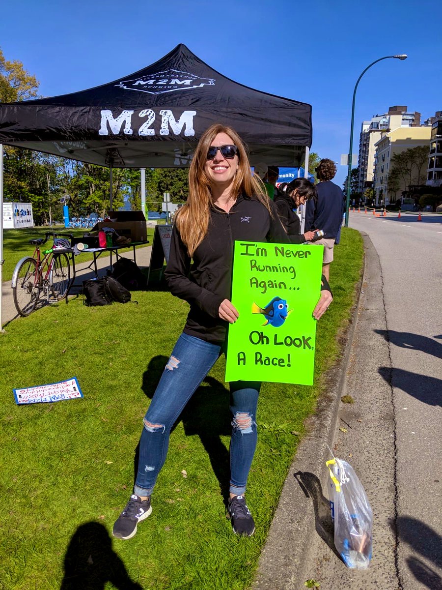 Unfortunately injured my ankle a few days before my half marathon, still made it out to cheer on my crew though! Hey <a href="/TheEllenShow/">The Ellen Show</a>, like my cheer sign?!  🐠 #JustKeepSwimming #RunVan