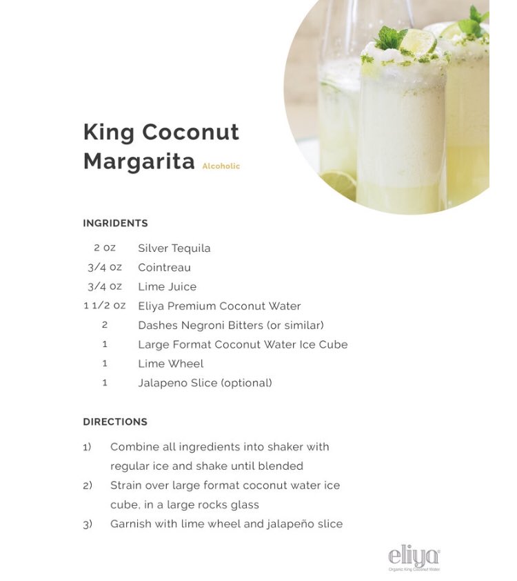 Hydrate while you celebrate! King coconut water margarita recipe: