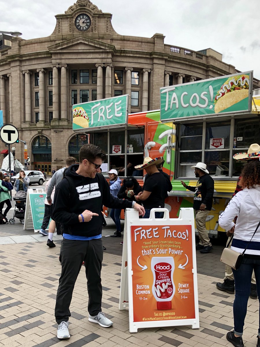 BostonTweet's tweet photo. Free Tacos in Dewey Square until 6pm today. A post-marathon binge for me! 

#HoodSourCream #TacosMainSqueezeTour @HPHood #ad https://t.co/P6SmqDu6wn