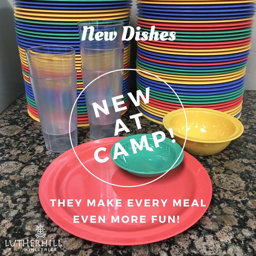 As we get ready for summer to start, we want to share some of the awesome new things we have at camp this summer.

First up - new dishes! These colorful new dishes are not your parents' (or grandparents') camp dishes! Fun to look at, fun to eat off of. Yay!