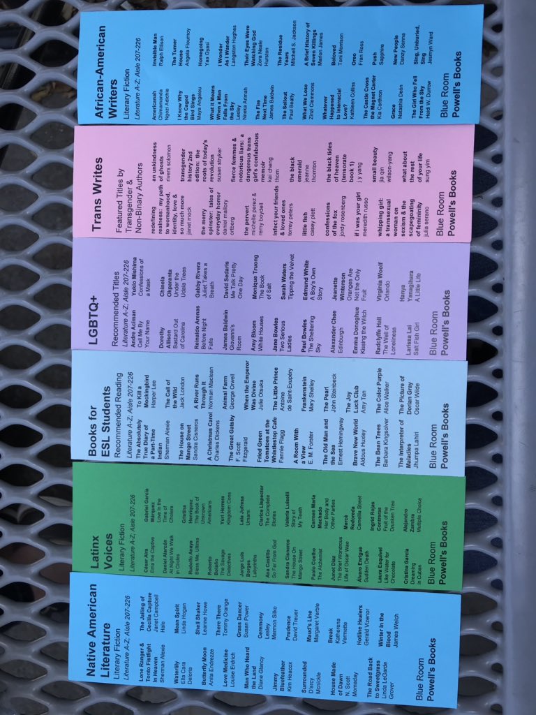JenRoberts1's tweet photo. My friend @kmishmael went to @Powells Books and got these AWESOME bookmarks. (2photos, front and back.) #DisruptTexts #2ndaryELA #engchat https://t.co/HsvhPRTrfS