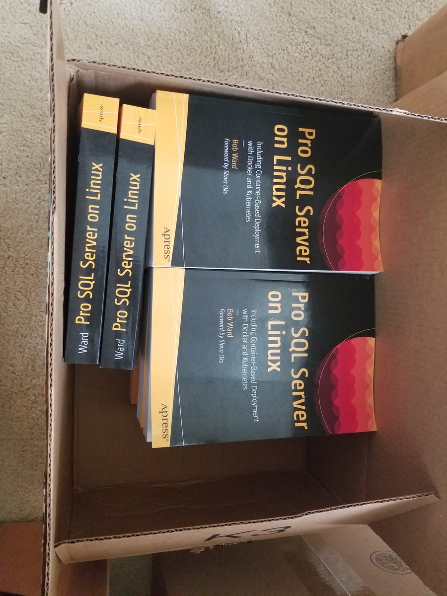 IrishSQL's tweet image. And so it begins...
The #sqlsatAtl boxes have begun to arrive. Big thanks to @Microsoft for providing a few of @bobwardms books for giveaways. If you're nice, maybe he'll sign your copy.
#sqlserveronLinux