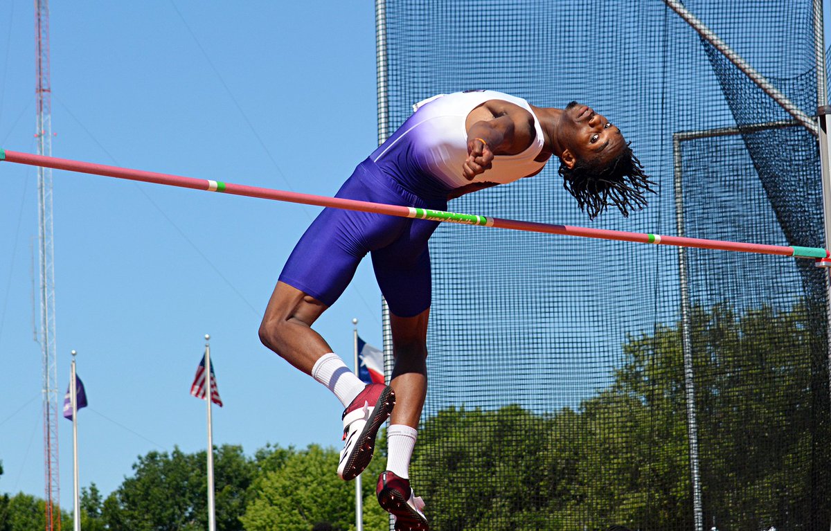 theswac's tweet photo. #SWACOTF19: In just a peek of today's action, here's a shot of Deante Crittenden of @PVAMUPanthers as he successfully defends his title in the men's high jump. https://t.co/Rmt1HjgYab