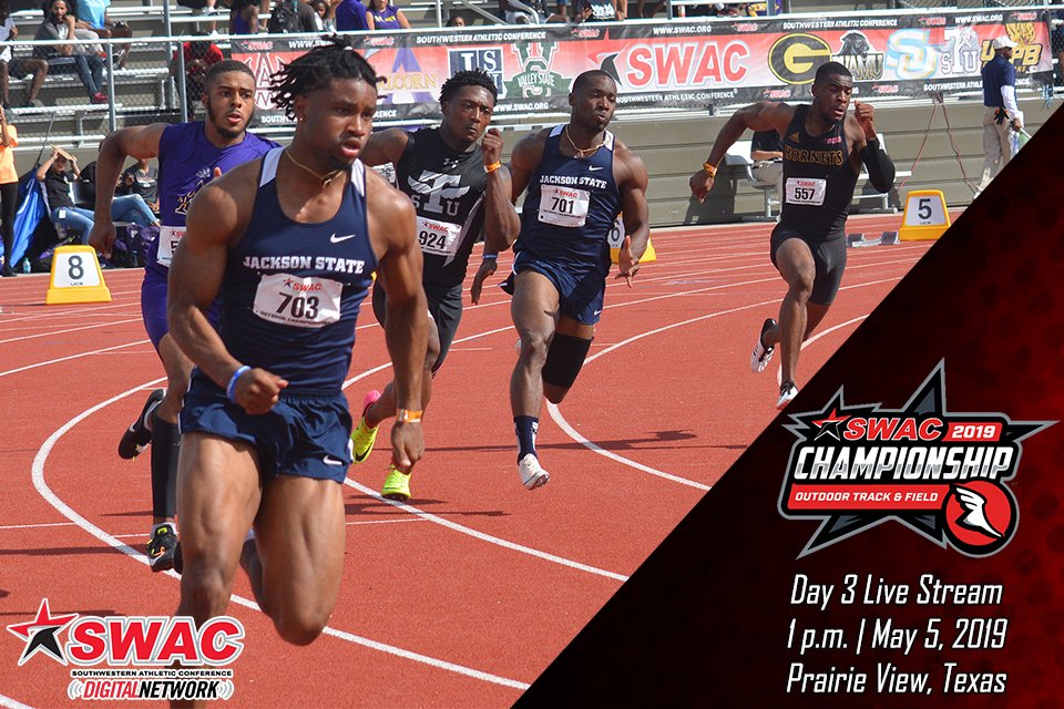 theswac's tweet photo. Don't forget: The afternoon events of #SWACOTF19 will be broadcast LIVE on the SWAC Digital Network. Coverage begins at 1 PM with the Women's 4x100m Relay. https://t.co/E8qKY3rJM0