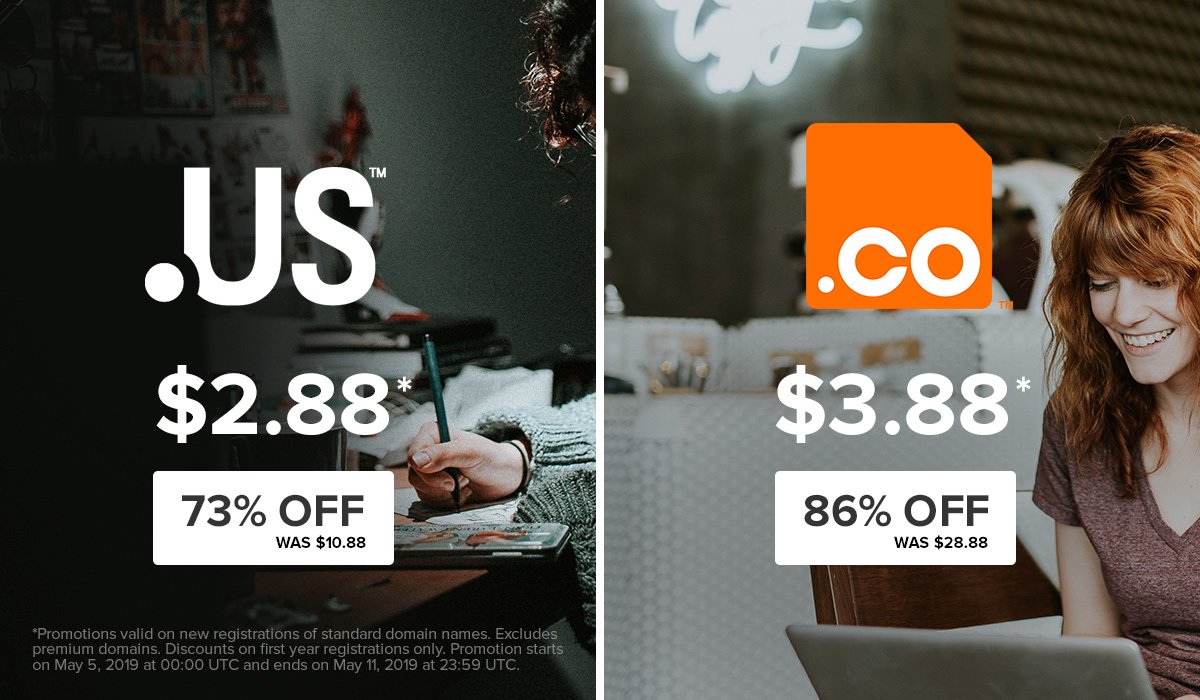 Uniregistry's tweet photo. You can’t spell small business without .us - For a limited time get a .us domain for 73% off. 

You can’t spell company without .co - During Small Business Week get a .co domain for 86% off.

Available now at https://t.co/oOsRfSvf4C.

#smallbusinessweek #smallbiz #smallbusiness https://t.co/fVJaSTY8CN