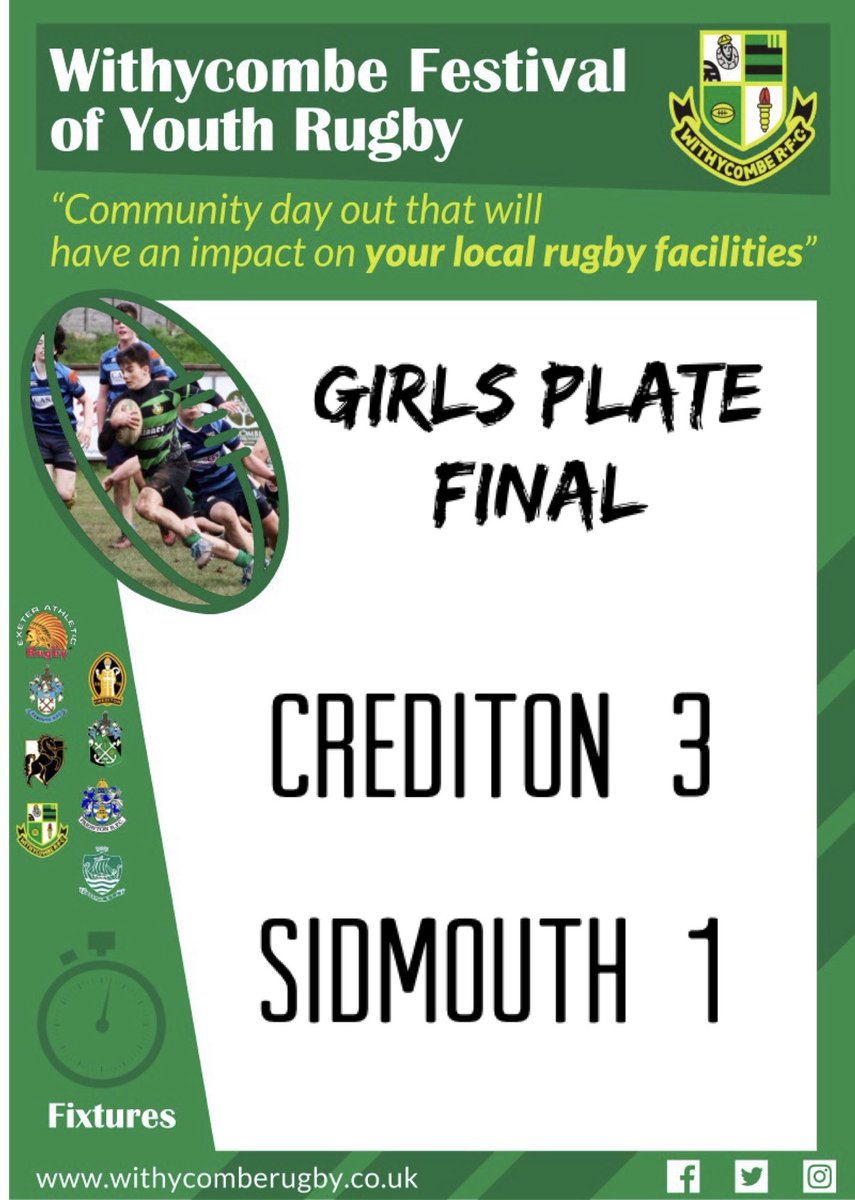 WithycombeRFC's tweet photo. And that’s it!! The games are finished and the prizes are won. Here are your winners:
🏆 Colts Cup: Withy Black
🥇 Colts Triangle: @ExeterRfc
🏆 Girls Cup: #Excombe
🥇 Girls Plate: @CreditonRFC https://t.co/IzEpx7sTPM