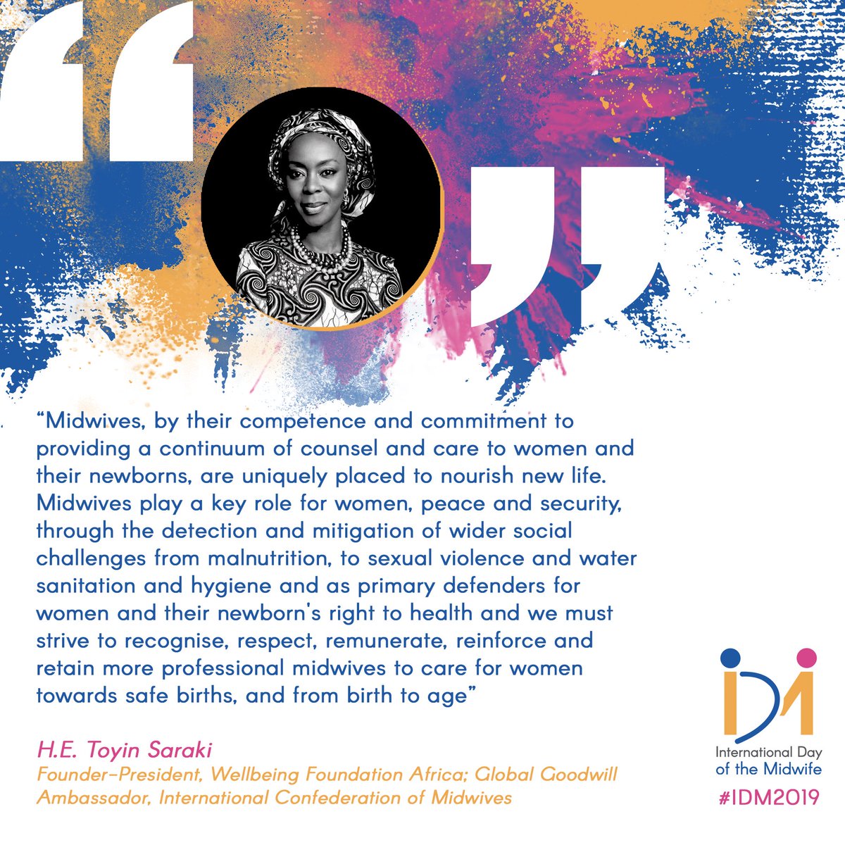 world_midwives's tweet photo. Founder of @wellbeingafrica @ToyinSaraki discusses how #midwives play a key role for women, peace and security. #IDM2019 https://t.co/OHBYcP1izl