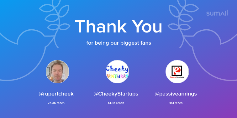 BYMblog's tweet photo. Our biggest fans this week: rupertcheek, CheekyStartups, passivearnings. Thank you! via https://t.co/YOEfqfP3ev https://t.co/DiAKxaysX5