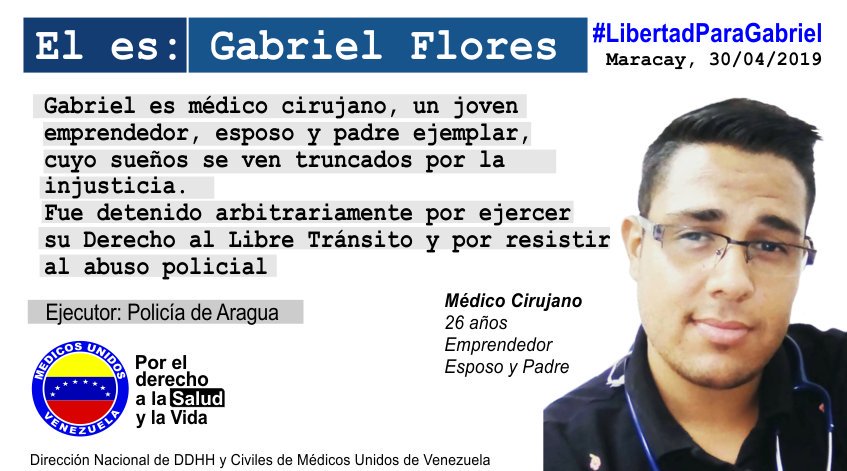 droscarnoguera's tweet photo. #LibertadParaGabriel 
Gabriel es médico cirujano, padre de un pequeño de 2 años y esposo ejemplar. El lucha por su familia, lucha por sus pacientes y ama a su país.  El fue golpeado y encarcelado sólo por ejercer su Derecho al Libre Tránsito y resistirse al abuso policía. Únete https://t.co/wrqh0jWlOZ