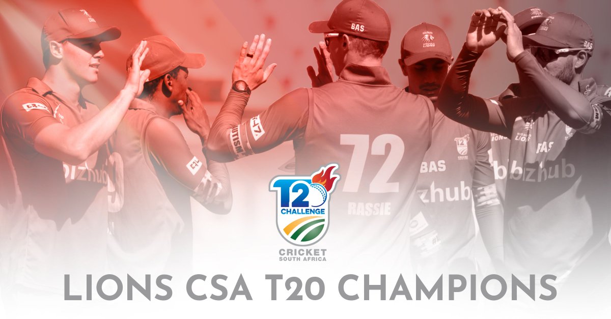 ProteasMenCSA's tweet photo. Were you not entertained?

What a match! What a finish!

Chasing 204 runs for victory the Warriors fell agonizingly short of the target. Temba Bavuma leads the Lions to #CSAT20ChallengeFinal honors over the Warriors by 11 runs.

Sensational win for the Lions.
#LIOvWAR https://t.co/182A9p8BrO