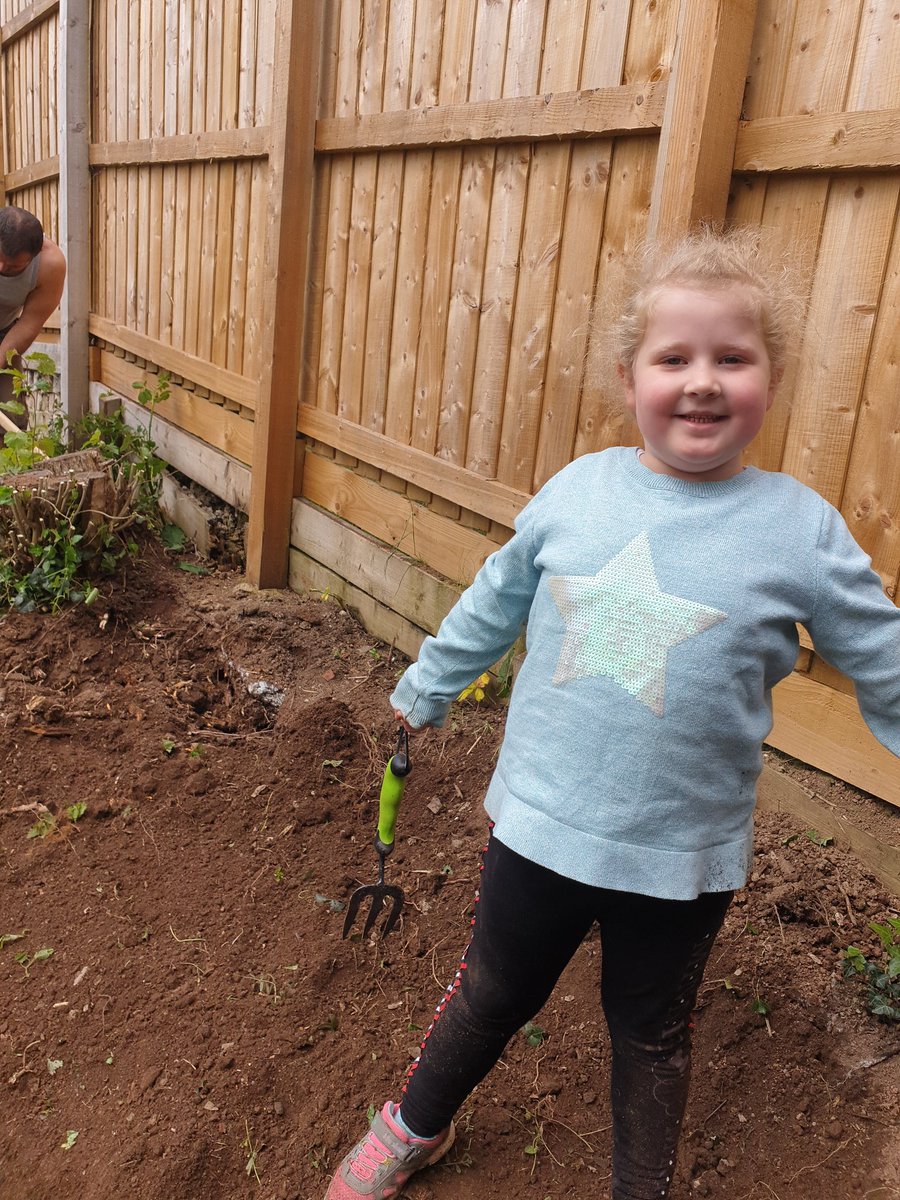 Stacevallance's tweet photo. Today we did our own forest school by digging up some trees. We also planted our sun flowers. We found 2 slow worms which poppy thought they looked liked snakes and should be called fast worms, a Caterpillar and lots of snails @canadahilloak https://t.co/P0rUPzoXlE