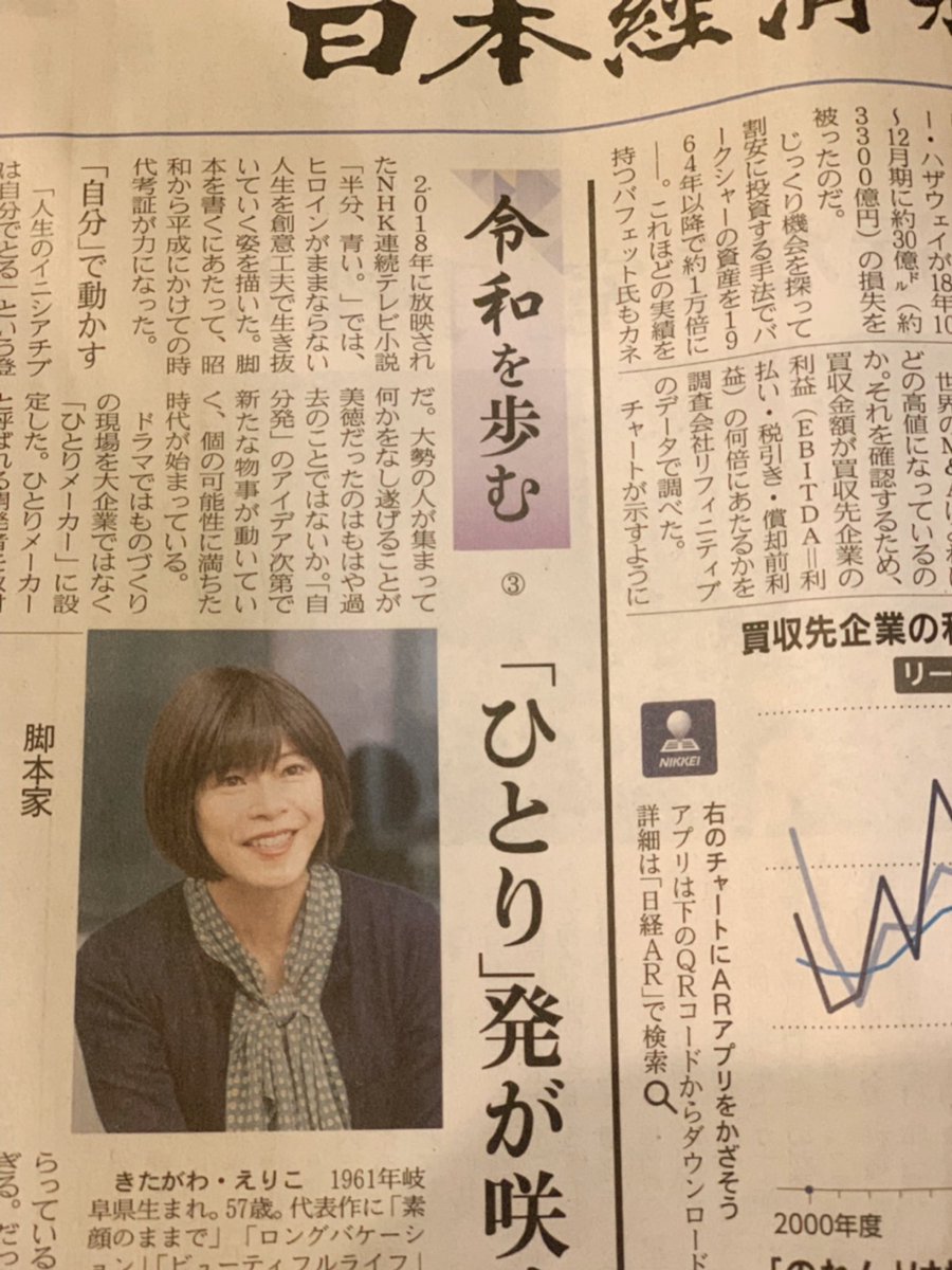 北川悦吏子 A Twitter 私の凄いところは ちゃんと日経新聞用のルックで行ったところです ヘアメイクさんには えっ 参観日 と嫌味を 金髪はやめときました や この後に 恩師的な 偉い人にあったからだけど 70過ぎてる人は 金髪悲しむと思って 北川もぐれた