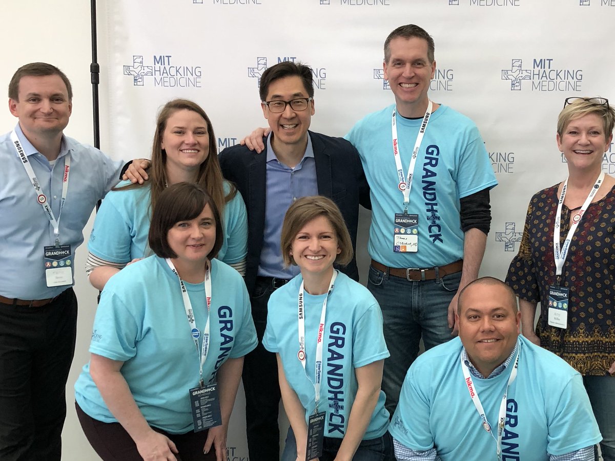 VAInnovation's tweet photo. It was great for the whole #VHAInnovation team to meet with @SamsungUS
Chief Medical Officer @drhew at @mithackmed #GrandHack2019 — we are so excited he and the @SamsungPulse &amp; @samsung_dev teams are here, sponsoring a special award for Veteran-focused solutions! #vhahackathon https://t.co/kCF7sV5t4L