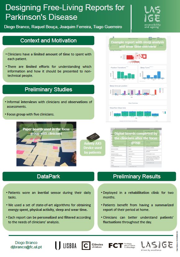 tjvguerreiro's tweet photo. "Our patients are using sensors but then we can only see raw data" Come talk with @DiogoBr07405947 at the #chi2019 Tuesday poster session to know how we are collecting and presenting data to people with Parkinson's and their clinicians #techandpeople #LisbonHCI #Ulisboa #lasige https://t.co/x9gJiKsiM6