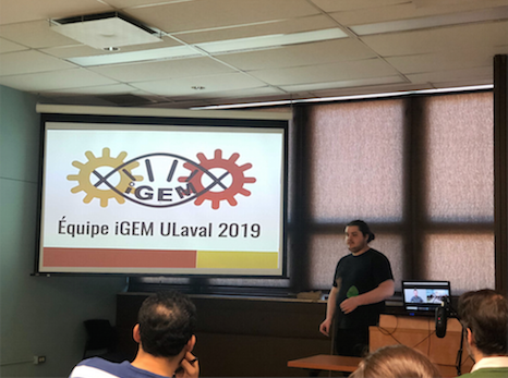 iGEMulaval's tweet photo. Our scientific team leader presenting the early design of the project to our department's professor, giving some really awesome feedback ! https://t.co/bHAPseUf7f