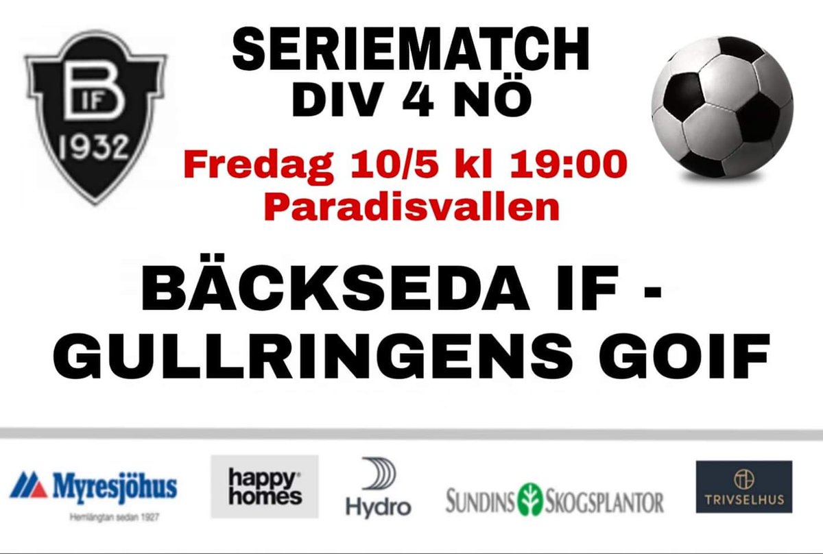 Backsedaif's tweet photo. Ny hemmamatch på Fredag när serieledaren kommer på besök. Välkomna till Paradisvallen https://t.co/ajacciGNf7