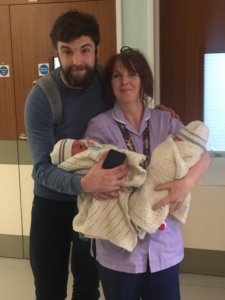 NottmMaternity's tweet photo. What a fantastic International Day of the Midwife (IDM) for QMC Midwife Elaine Allright. Here she is with her son Chris and newborn twin grandsons who are ready to go home to their big brother and sister!! #IDM2019 @NottmMaternity @nottsobsdocs @nottmhospitals Congratulations! https://t.co/UJNIzY3qJ4