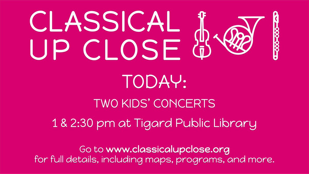 upclosepdx's tweet image. Today we will be at @tigardpubliclibrary for TWO Kids’ Concerts - 1 and 2:30 pm. Bring the whole family! #upclosepdx #classicalupclose #tigardpubliclibrary #osomusicians #kidsconcert #musiceducation #free
