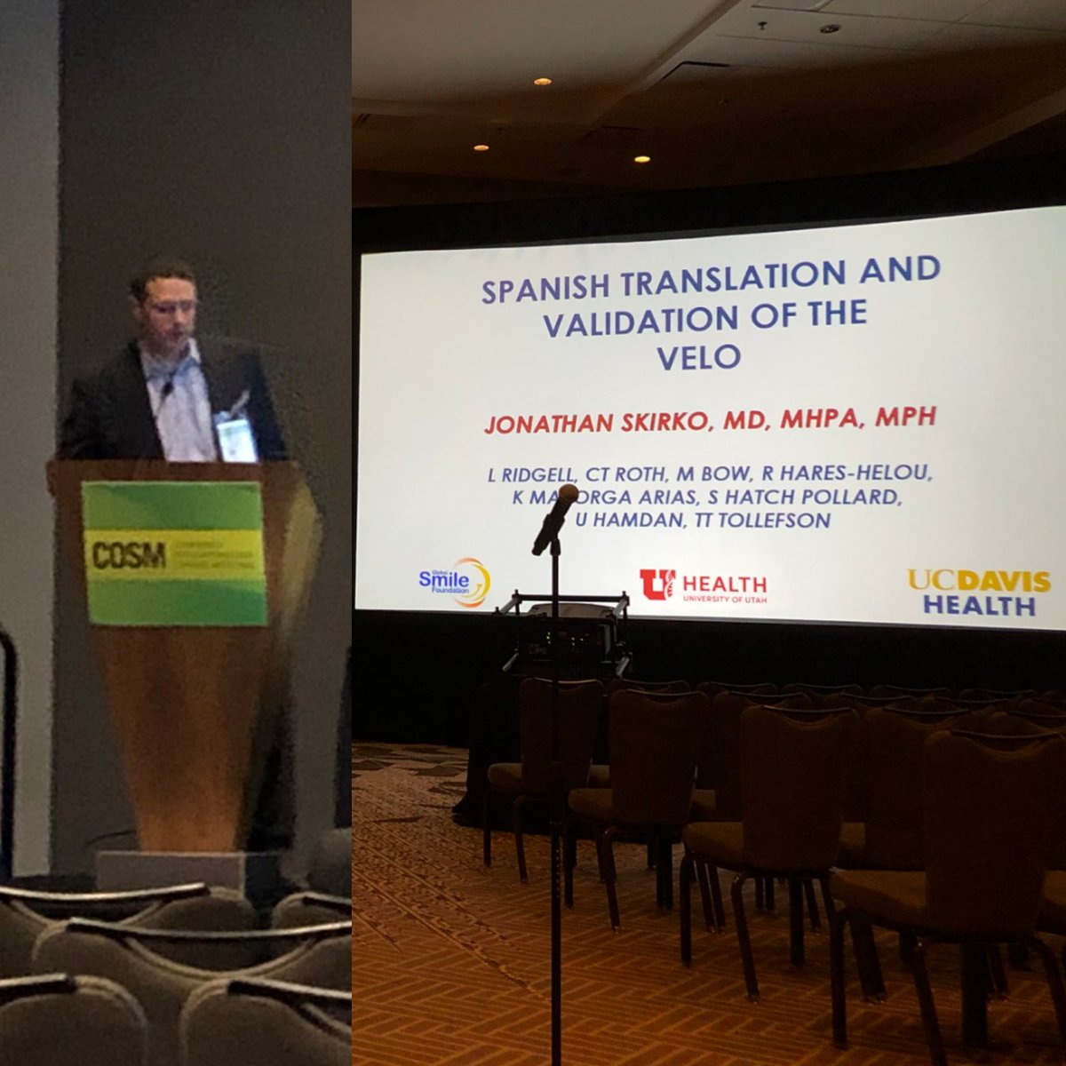 JS_Peds_OTO's tweet photo. Closing out #COSM2019 with our talk on the translation and validation of the Ecuadorian Dialect of #Spanish VPI #qualityoflife instrument, the VELO. 
Thanks to @tttollefsonmd,  @UCDavis_OTOHNS and @globalsmile for making it possible. 
More to come! https://t.co/gr8aCdy2uv