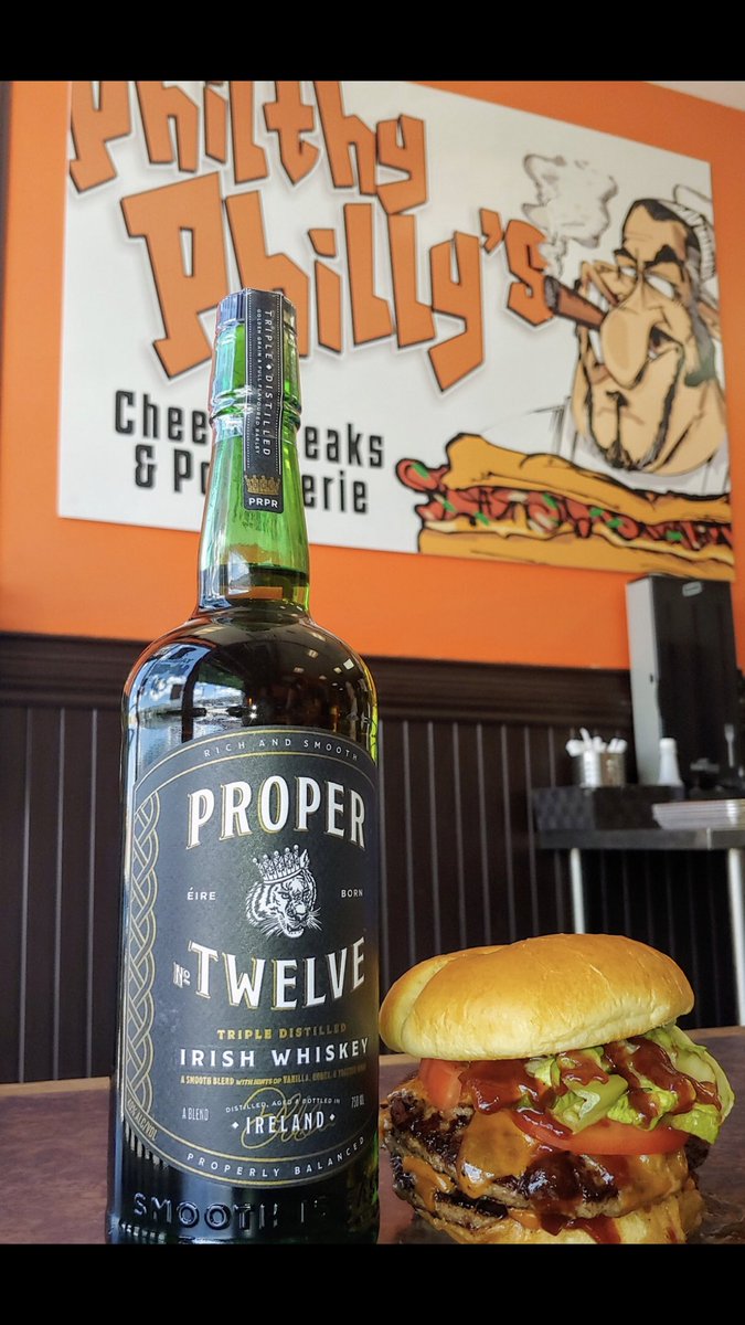 Introducing our Champ Champ Double Burger topped with  Proper 12 Whiskey BBQ Sauce. The best whiskey out there. <a href="/TheNotoriousMMA/">Conor McGregor</a> <a href="/PhilthyPhillys/">Philthy Phillys</a> #propermeal @ProperWhiskey