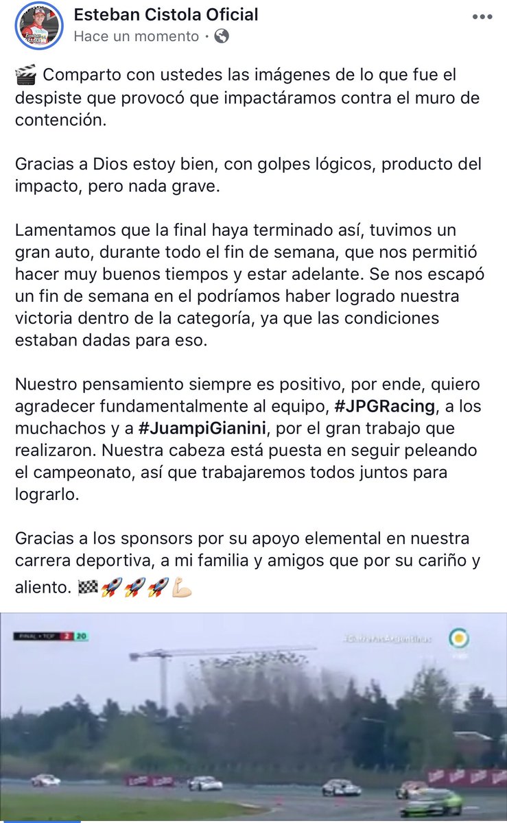 ecistola's tweet photo. Nuestro pensamiento siempre es positivo, x ende, quiero agradecer fundamentalmente al equipo, #JPGRacing, a los muchachos y a #JuampiGianini, x el gran trabajo q realizaron. Nuestra cabeza está puesta en seguir peleando el campeonato, así q trabajaremos todos juntos para lograrlo https://t.co/vOVXUmLdkc
