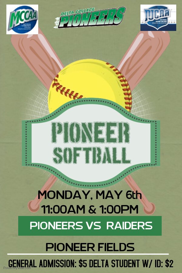 Delta College Athletics (@delta_pioneers) on Twitter photo Last home games of the season!!! Hope to see you tomorrow as Pioneer Softball finishes out the regular season vs OCC. Game times 11:00am and 1:00pm! Let’s finish out strong! #PioneerPride <a href="/D_C_Baseball/">Delta CC Baseball</a> Last home games of the season!!! Hope to see you tomorrow as Pioneer Softball finishes out the regular season vs OCC. Game times 11:00am and 1:00pm! Let’s finish out strong! #PioneerPride <a href="/D_C_Baseball/">Delta CC Baseball</a>