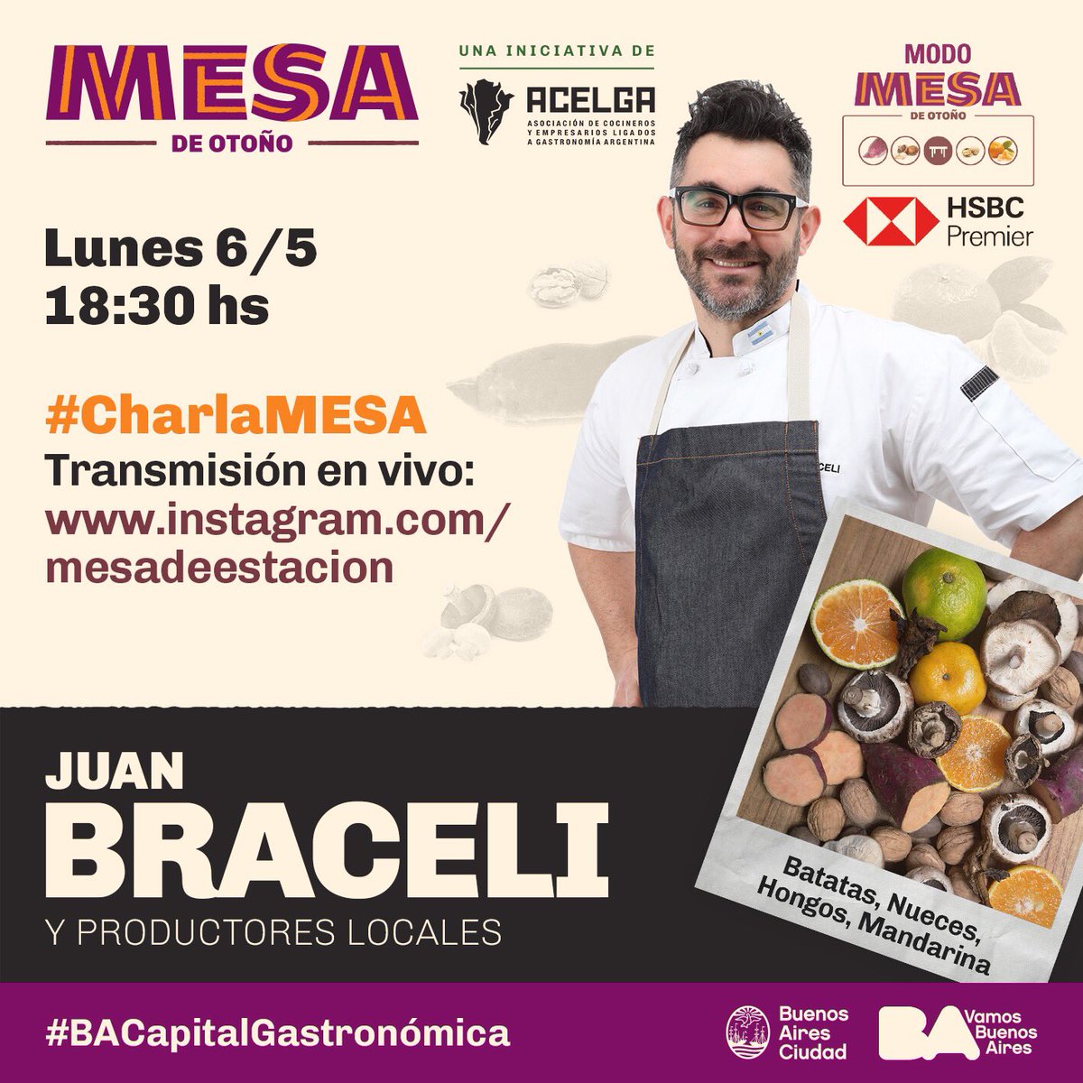 MesaDeEstacion's tweet photo. ¡Este lunes mirá en vivo la #CharlaMESA junto a @juanbraceli y productores! Desde las 18.30, seguila por nuestro perfil de Instagram: https://t.co/VDrJ4FxICH #MESAdeOtoño @HSBC_AR #ModoMesa https://t.co/zfmqKDghq3