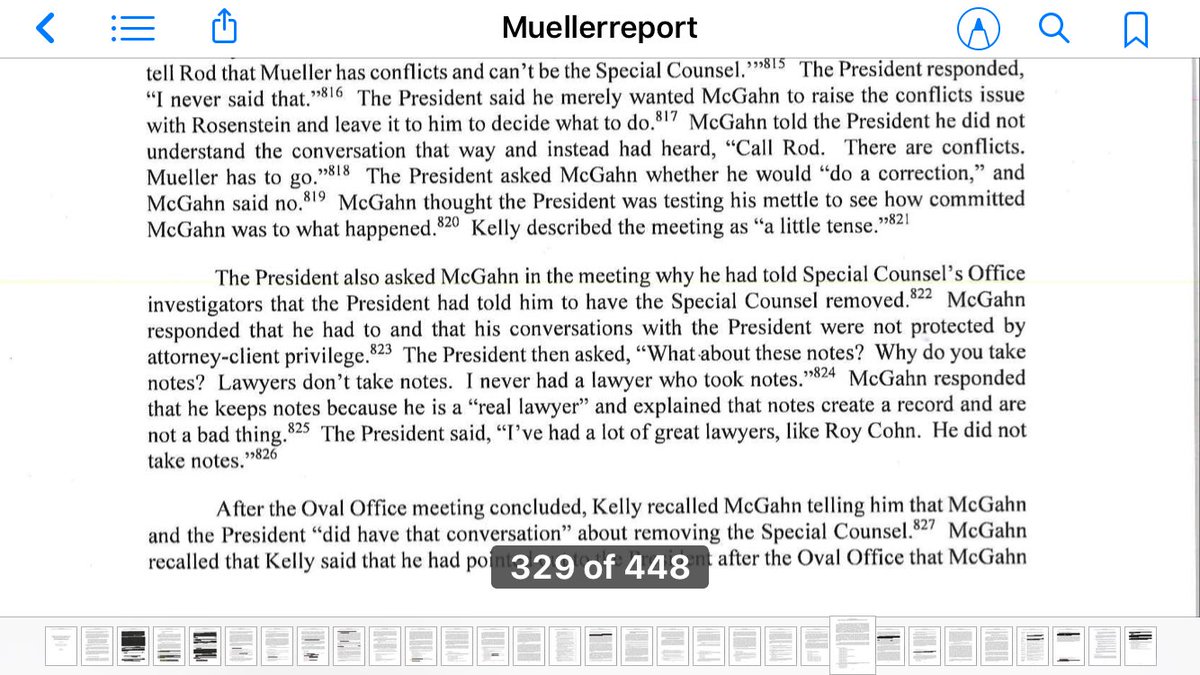 76. Yearning for the days of corrupt lawyers like Roy Cohn, Trump asks McGahn why he takes notes. Clearly, having records of his schemey requests is unsettling to a chronic liar. McGahn, who refused Trump’s schemey requests, explains “real lawyers” take notes.Perspective: Pwnd.