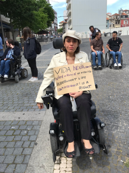 ENIL_EU's tweet photo. #ILDay19 celebration in Porto, Portugal

[Photos show a woman and two men, all wheelchair users, holding a banner. Last photo shows a group of wheelchair users in the street.] https://t.co/h1lPmOwYE7