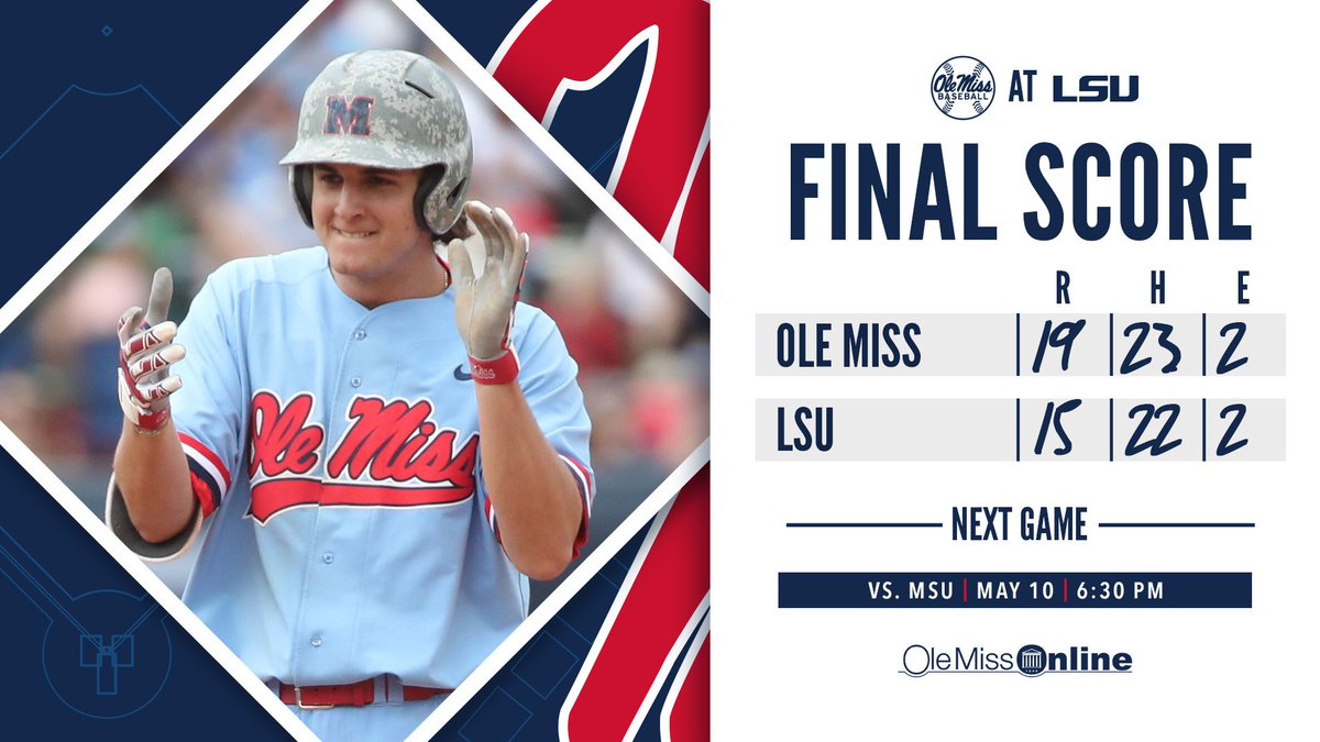 OleMissBSB's tweet photo. FINAL | REBS WIN!! Ole Miss holds off LSU for its first series win in Baton Rouge since 1982. 

#RebsBSB #HottyToddy https://t.co/9ZtlHKkRlu