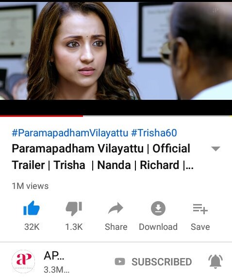trishafanspage's tweet photo. #1MviewsForParamapadhamVilyaittuTrailer
@trishtrashers #Thirugnanam 
@AmrishRocks1 
@24HRSProductio3 https://t.co/znuaUnbrVq