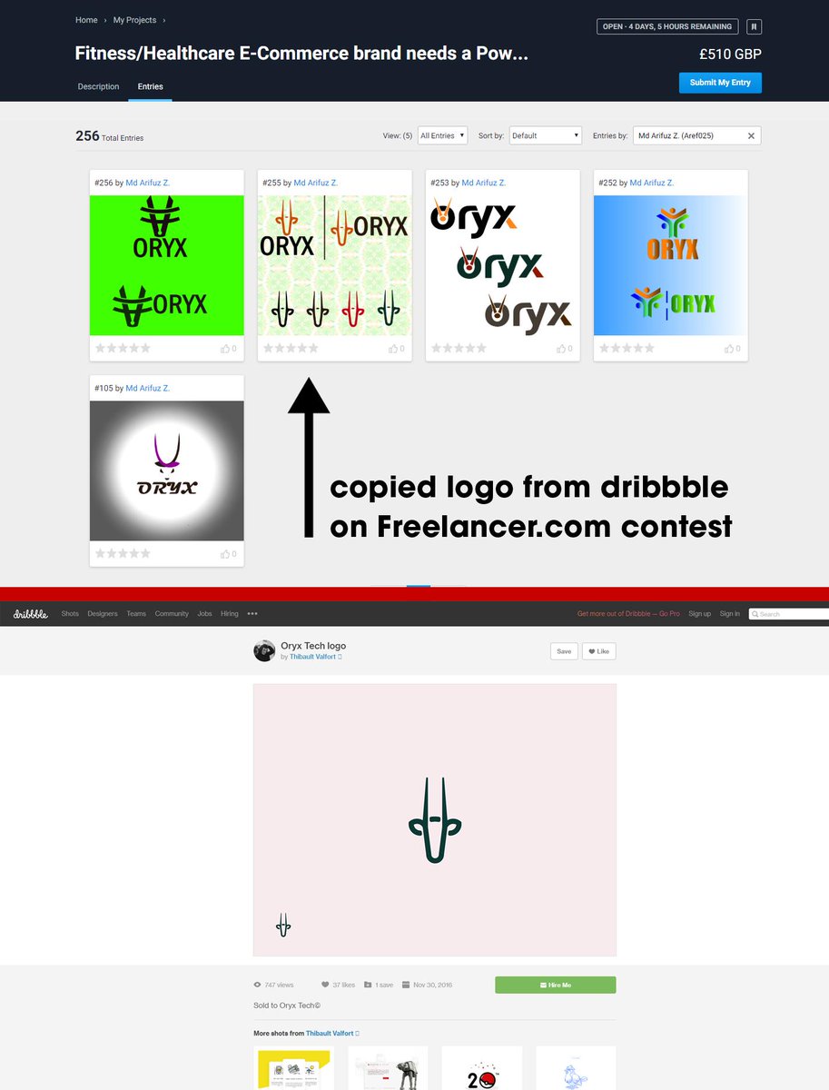 ammos09's tweet image. #4 here is another one, copy designs and so called designer #fake designers, @freelancer @matt_barrie 

#freelancercleanup clean up your #site too #freelancer #trashtag

#ThibaultValfort your logo creativity was copied from you #dribbble on freelancer contest.