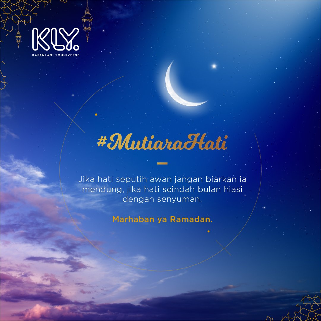 #MutiaraHati Jika hati seputih awan jangan biarkan ia mendung, jika hati seindah bulan hiasi dengan senyuman.

Marhaban ya Ramadan

#BolanetRamadan #Ramadan #KLY