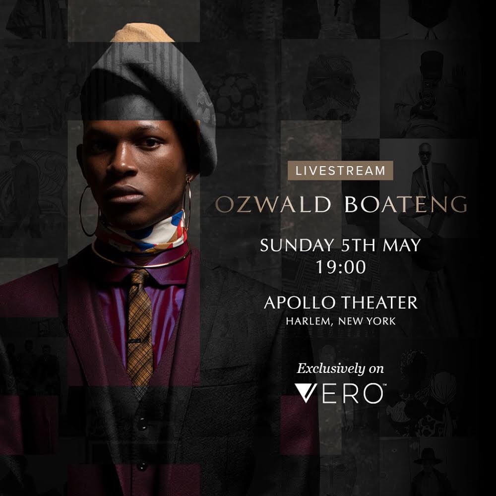 Join @Ozwald_Boateng LIVE at 7pm EDT today for an immersive fashion experience at Harlem's iconic Apollo Theater.

This unique celebration of culture, diversity, history, music and fashion will be livestreamed exclusively on Vero:
get.vero.co/OzwaldBoateng