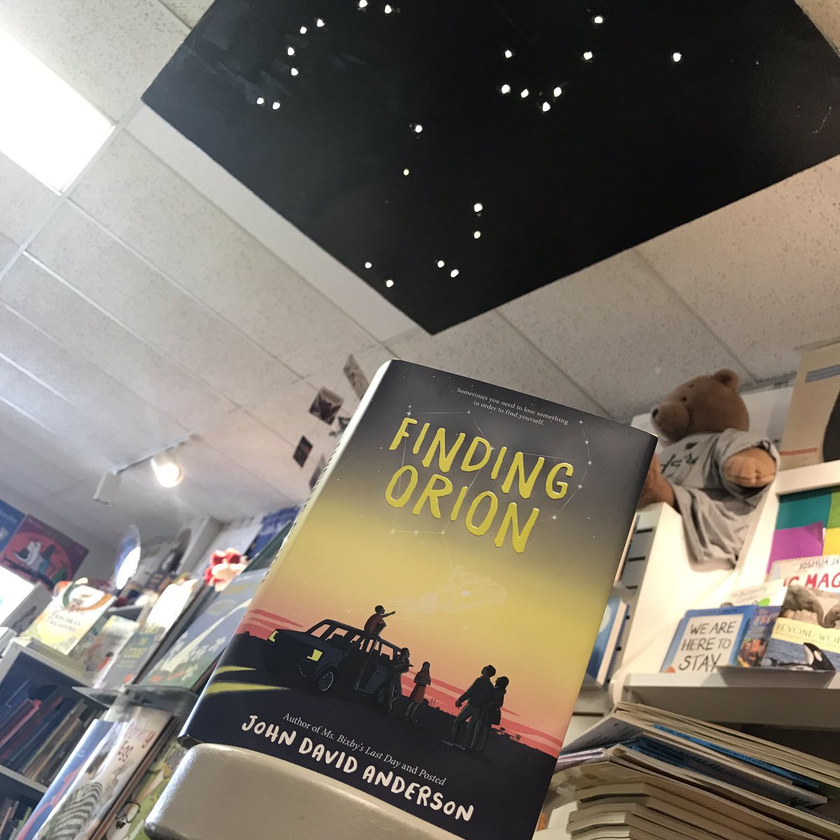 KidsInk's tweet photo. To celebrate the release of John David Anderson’s new book Finding Orion, Kids Ink now has our own Orion constellation installation. We’re hosting the local launch on May 11th @ 1pm. Join us! #findingorion #bookstagram https://t.co/Z5f0ez9nvv