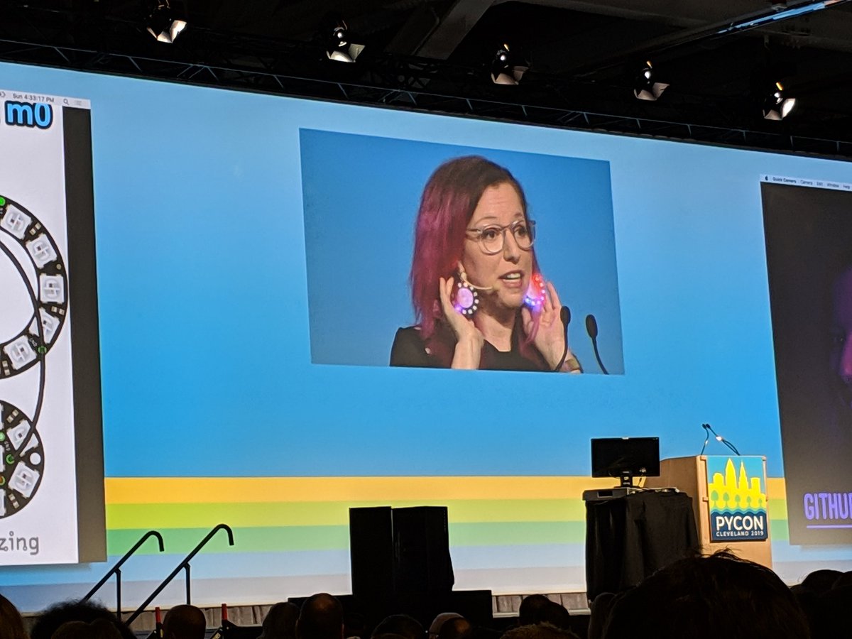 Lauren_Schaefer's tweet image. .@nnja&apos;s earrings are powered by #python. Previously, I had very little interest in hardware, but she&apos;s made me reconsider. #PythonHardware #PyCon2019