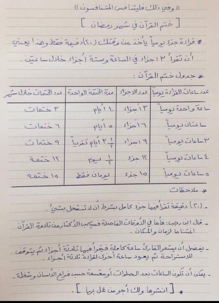 #رمضان_مبارك_2019  جدول رائع لتلاوة القرآن ...