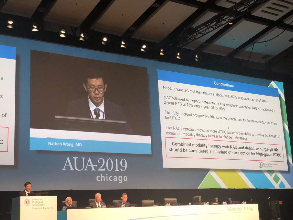 ⁦@NathanCWongMD⁩ - Urologic Oncology Fellow ⁦@MSKEducation⁩ - presenting data defining the role of neoadjuvant GC prior to nephroureterectomy #AUA19