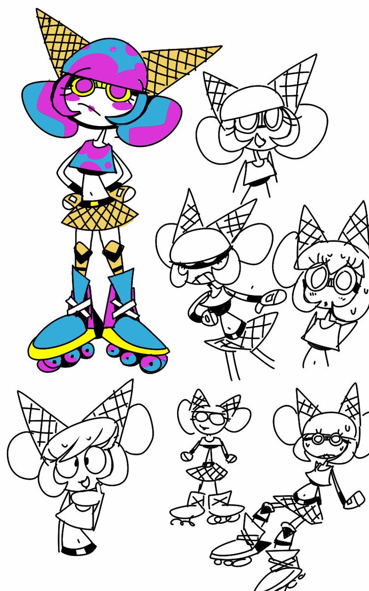 A bunch of doodles and stuff for RGB (robin gemini baker) My ice cream lady or whatever, she's weird.