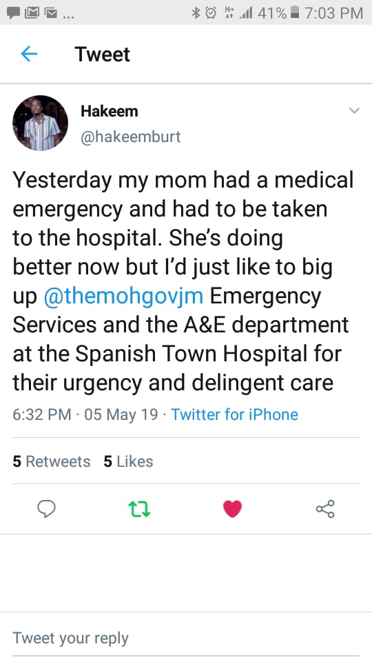 theserhajm's tweet photo. #PositiveFeedback
#TeamSERHA
#TeamSpanishTown
"We are indeed people, caring for people" @bigfhil @LisaSoares @christufton
We are extremely happy that your mother is feeling so much better after the quality of care that she received at the Spanish Town Hospital @hakeemburt https://t.co/mdecfHcUi9