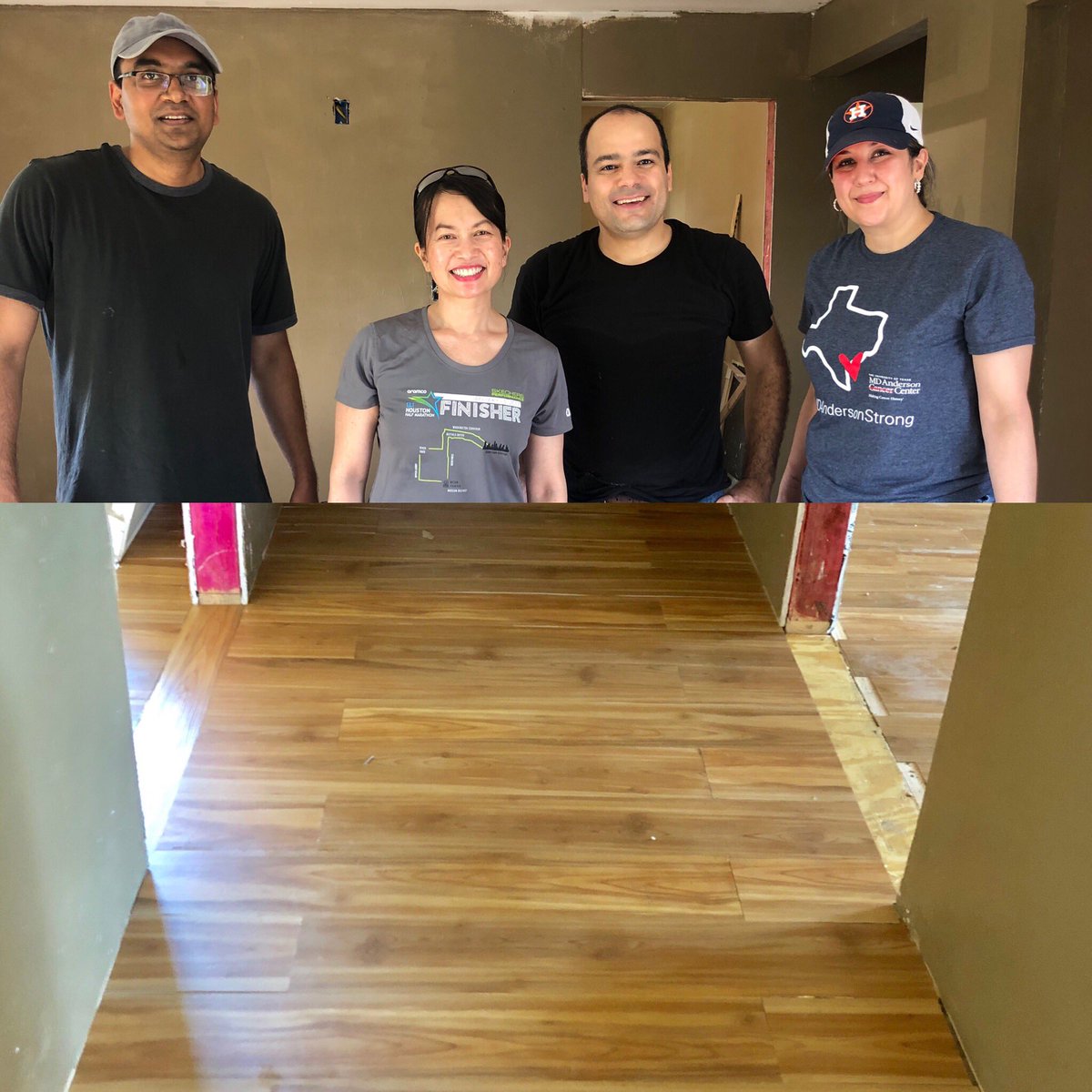 CathyEngMD's tweet photo. Best way to spend my Sunday!!! Thx Alex Kopetz for the invite to help with #hurricaneharvey remaining victims via #Mosaicinaction ! Helped lay down new flooring in a much needed home! @skopetz @AJacomeMD @ArvindDasari #volunteer #morehelpneeded https://t.co/6ryXFry1oo
