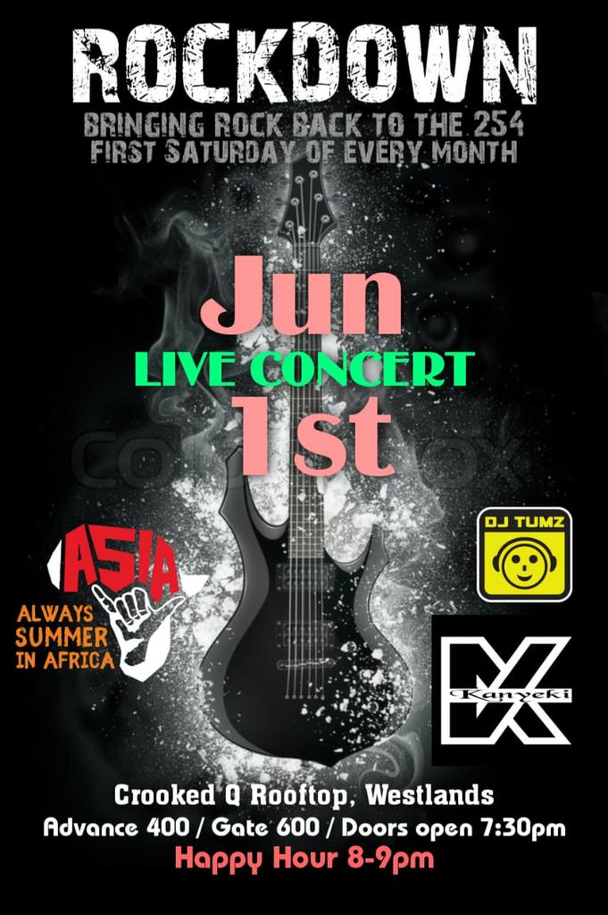 We are back on stage in less than a month with @Kanyeki254 at #rockdown on the 1st of June from 7.30pm. DM for advance tickets.
.
.
.
#asiamomentum #rish #atsula #colaco #hybrid #rock #momentum #jamsession #bass #guitar #drums #music #crookedqs  #fun #life #sunshine #nairobirock