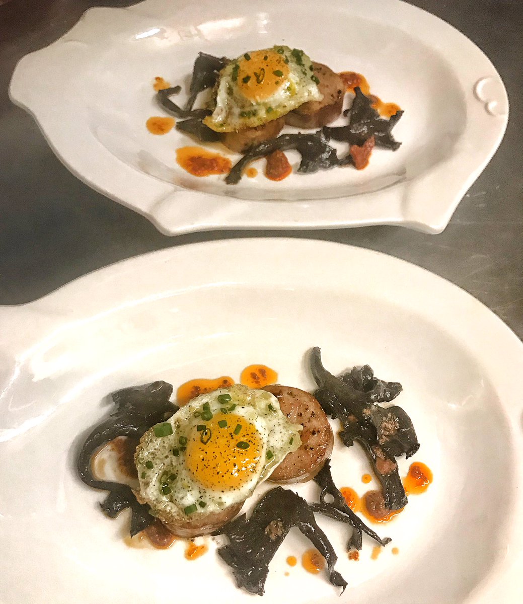 House Made Pork Sausage | Black Trumpet Mushrooms | N’duja Dressing | Quail Egg 
#sundaysupper #youknowyouwantit #pork #swine #shrooms #Portland #maine