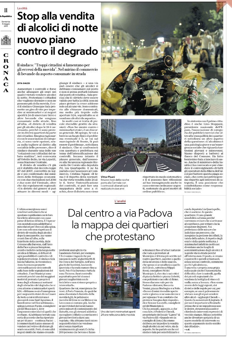 “Troppi cittadini si lamentano per gli eccessi della movida” ma il problema è il consumo in strada, quello più economico e informale. Il consumo nei locali, anche all’aperto no. un modo in più per imporre una precisa idea di città, dove lo spazio pubblico è annullato! #milano