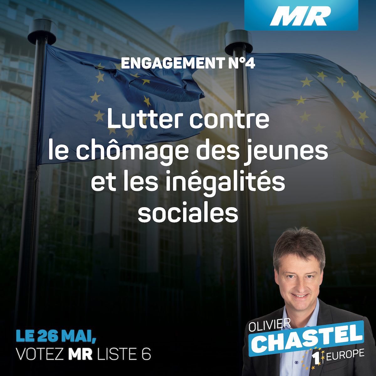 OChastel's tweet photo. 🇪🇺 Un jour, un engagement pour l’Europe !
4️⃣ ENGAGEMENT N° 4 : Lutter contre le chômage des jeunes et les inégalités sociales.
👉 Plus d’infos sur notre site https://t.co/A75n57hA1r. #ep2019 #MR2019 #europe2019 #elections2019 https://t.co/28qybX6DOY