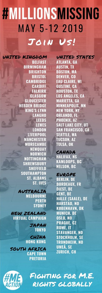 jenbrea's tweet photo. Disability allies: it's #MillionsMissing, a global week of action for #MECFS. More than 70 events on four continents! Please check out the hashtag, RT in solidarity, or come join us at a city near you. @MEActNet https://t.co/k8rafjFJfW