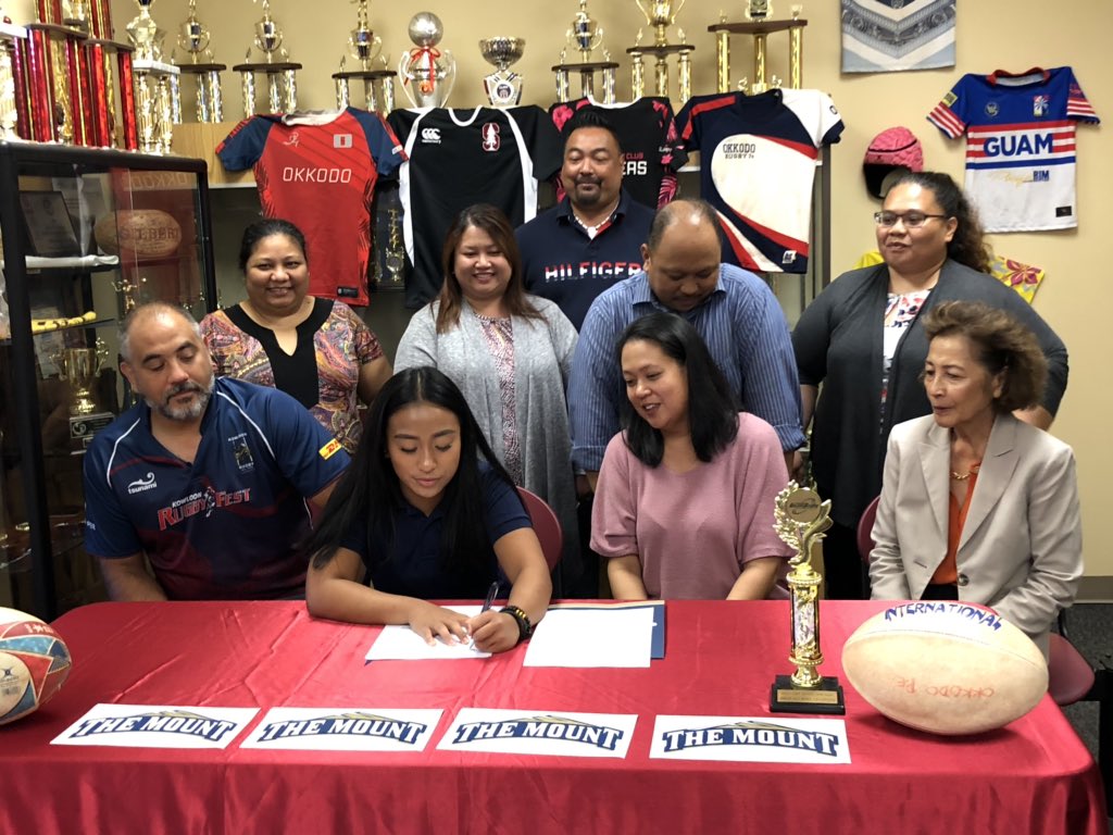 GuamDOE's tweet photo. Congratulations to Okkodo High School senior Mara Tamayo! She officially signed and accepted her Division I rugby and academic scholarship to Mount St. Mary’s University Monday morning. Tamayo begins classes this fall. Way to go, Mara! #GuamDOE https://t.co/qY7xXiemRI